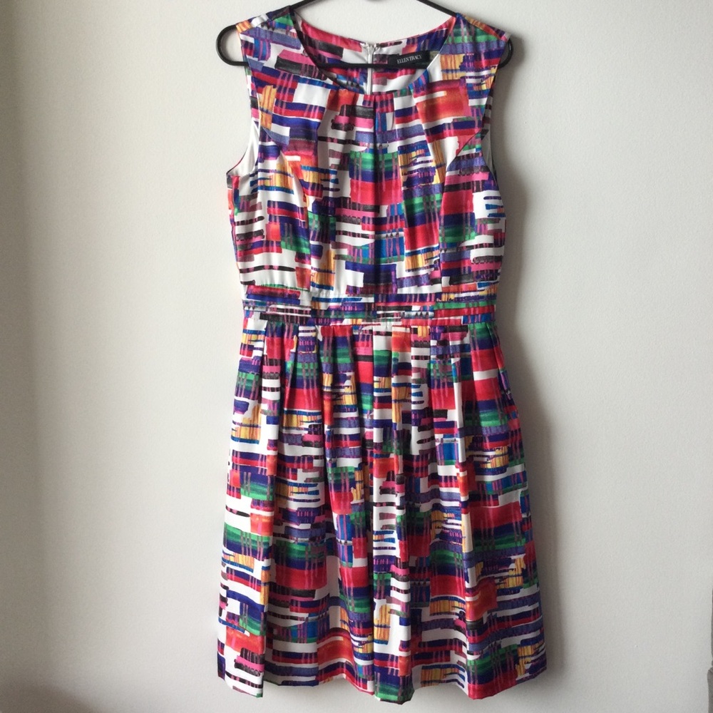 Ellen Tracy Geometric Multicolored Sleeveless Dress